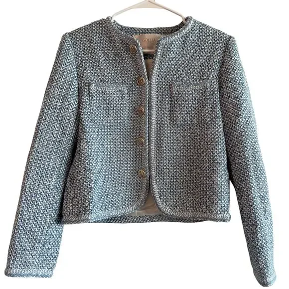 Goelia Tweed Round Neck Jacket Blue White Jacquard - Picture 8 of 13